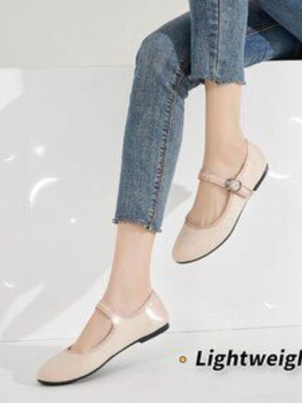 Babudog Womens Nude Faux Suede Rounded Toe Mary Jane Ballets Flats with Strap - Picture 5 of 9